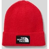 Beanie in Strick-Optik mit Logo-Patch Modell 'Box', Rot, 1