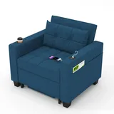 DURASPACE Schlafsessel 3-in-1-Convertible-Stuhl-Bett, ausziehbare Schlafsessel-Betten, Verstellbarer Einzelsessel-Sofa-Bett mit USB-Anschlüssen, Seitentaschen für kleinen Raum (Blau)