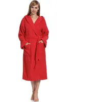 Damen Frottee Bademantel aus 100% Baumwolle LA40-102 - Rot (D10) - M