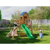 Spielturm Treehouse KDI inkl. Doppelschaukel und Rutsche grün