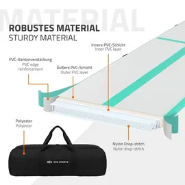 ECD Germany Aufblasbare Gymnastikmatte Turnmatte Airtrack 5m, Grün-Mint H:10 cm, inkl. Tragetasche, Luftpumpe & Flick-Set, Fitnessmatte Tumbling M... - Grün