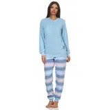 Normann Pyjama Damen Frottee Pyjama lang mit Bündchen – Hose gestreift rosa 60/62