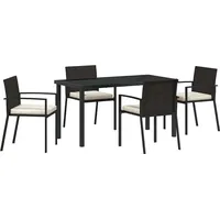 vidaXL 5-teiliges Garten-Esszimmer-Set Schwarz Poly Rattan - Schwarz