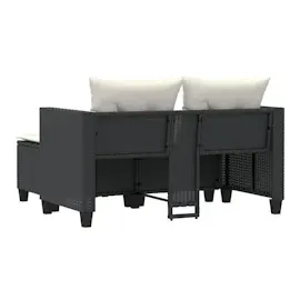vidaXL Gartensofa 2-Sitzer mit Hockern Schwarz Poly Rattan