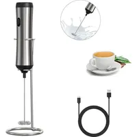 Elektrischer Milchaufschäumer Stab USB wiederaufladbar mit Edelstahlständer,Milchschäumer Elektrisch für Eier/Kaffee/Latte/Cappuccino-500mAh - Schwarz
