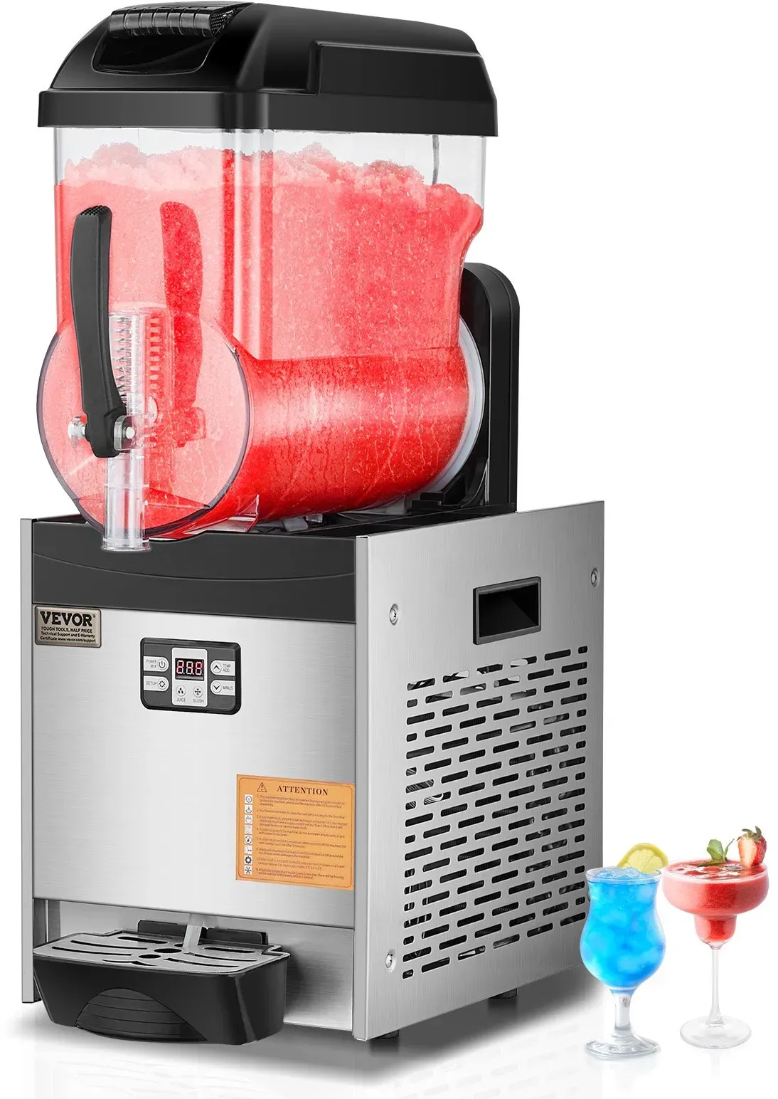 VEVOR kommerzielle Slusheis Maschine 12 L Einzeltank-Maschine für gefrorene Getränke, 48 Tassen Edelstahl Slush-Eis-Maschine mit Tastenfeld Softeis Maker für Partys Restaurants Cafés Bars Schwarz