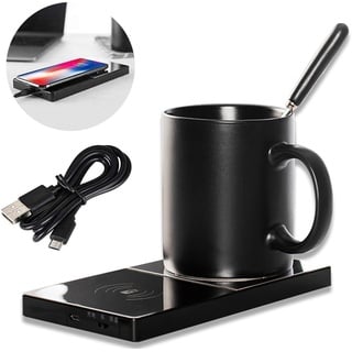 Kaffeewärmer, Tassenwärmer,Getränkewärmer,2‐in‐1Tassenwärmer mit kabellosem Laden,USB 55°C Pad-Kaffeewärmer mit konstanter Temperatur,Heated Coaster für Büro Hausgebrauch Kaffee Zubehör