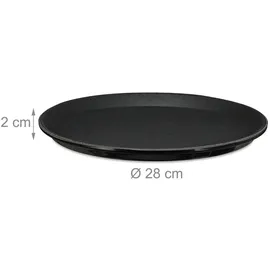 Relaxdays Serviertablett 3er Set, rund Ø 28 cm, Bartablett, rutschfeste Oberfläche, Kellnertablett Gastronomie, Schwarz