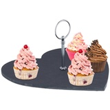 Relaxdays Schieferplatte Herzform, Servierplatte mit Griff, 25 x 25 cm, zum Servieren von Käse, Sushi, Desserts, schwarz