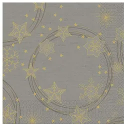 DUNI Zelltuch Serviette 40x40cm 1/4F. Star Shine Grey