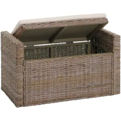 Mendler Sitzbank M92 Garderobenbank Bank Sitzhocker, mit Stauraum Kissen Kubu Rattan 88cm ~ grau-braun
