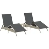 vidaXL Sonnenliegen 2 Stk. mit Tisch Hellgrau Poly Rattan