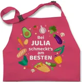 Kinderschürze Schürze Kinder Jungen Mädchen - Kochschürze - Bei Name schmeckts am besten I Veggie I Vegetarisch I Geschenkidee Köche I Hobbyköche - 7-14 Jahre - Pink - personalisierte - 7-13 Jahre