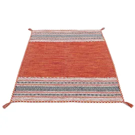 carpetfine Kelim Azizi, orange, 80x150 cm | Moderner Teppich für Wohn- und Schlafzimmer