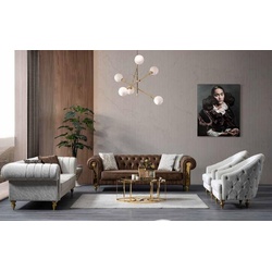 JVmoebel Chesterfield-Sofa Moderne Chesterfield Sofagarnitur Sessel Dreisitzer Zweisitzer Design, 4 Teile, Made in Europa weiß