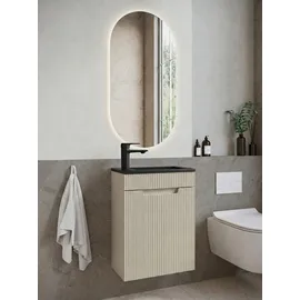 Badplaats Gäste-WC Waschtisch Set Thermis 40 x 22 cm Beige - Badmöbel Set mit Schwarzem Waschbecken und Unterschrank, Vormontiert und mit Soft-Close