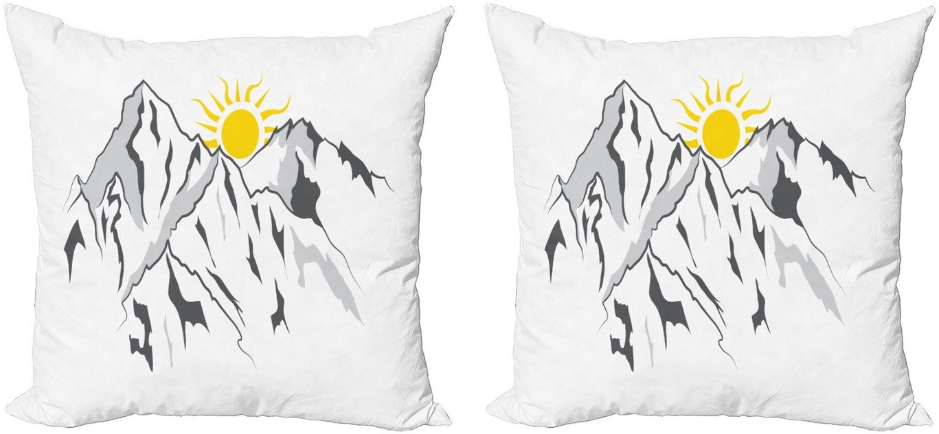 Kissenbezüge Modern Accent Doppelseitiger Digitaldruck, Abakuhaus (2 Stück), Berg Rising Sun Hinter Hills blau|gelb|lila 60 cm x 60 cm