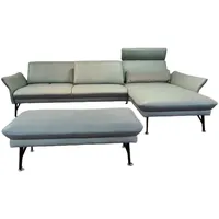 himolla Ecksofa 1928 EM Tivoli Leder 22 Soft Nappa Jade Blau mit Hocker