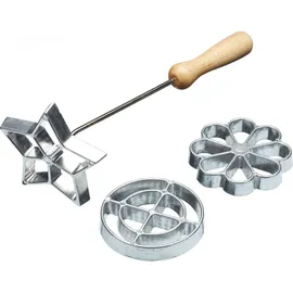 KitchenCraft Home Made 3-teiliges Rosetten-Set, Waffeleisen Kuchen Deko, Keksformen Kreis/Blume/Stern, Plätzchenform, Aluminium, Silber, 28 x 28 x 30 cm