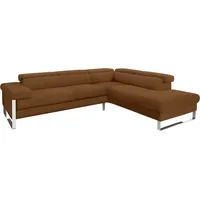 Ecksofa W.SCHILLIG "finn, toller Sitzkomfort, L-Form, hochwertige Verarbeitungsdetails", braun (chocolate s37), B:281cm H:71cm T:230cm, Flachgewebe S22 (100% Polyester), Stoff S37 (100% Polyester), Longlife Xtra-Leder Z59: Glattleder mit modischer Prägung. Hautstärke 0, 9 - 1, 1 mm, Sofas, German Design Award 2016, Fußgestell Chrom glänzend, Breite 281 cm