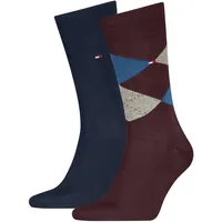 Socken TOMMY HILFIGER "TH MEN SOCK CHECK 2P", Damen, Gr. 43-46, deep rouge, Baumwollmischung, normal, Socken Socken, mit klassischem Argyle-Design