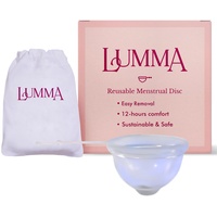 LUMMA Menstruationsdisk - Mit Tragetasche & Silikonfaden für Mühelose Entfernung - Auslaufsicher Bequeme & Nachhaltige Tampon-Alternative, Nachhaltiges Silikon - Mittlerer Gebärmutterhals, Transparent