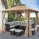 Sekey Pavillon 3x3 Wasserdicht Stabil Winterfest mit Moskitonetz, Hinterhof-Gazebo für Garten Hof Terrasse, Partyzelt Gartenzelt fürFestival, Events, Partys, Picknick, Khaki