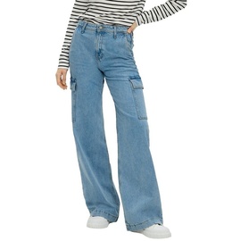 s.Oliver Weite Jeans mit weitem Bein und hohem Bund, Gr. 40 - Länge 30, mid Rise / Wide Leg / Cargo-Taschen, Damen, blau, 40/30