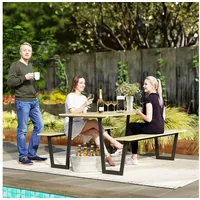 Outsunny Bierzeltgarnitur Fichtenholz Stahl 175L x 148B x 78H cm Naturholz