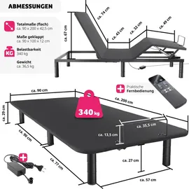 Tectake Easy Flex elektrisch verstellbar 90 x 200 cm