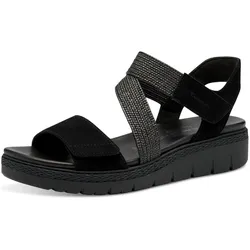 Keilsandalette TAMARIS, Damen, Gr. 41, schwarz, Ziegenveloursleder, Textil, klassisch, Schuhe, Sommerschuh, Sandale, Plateauabsatz, mit Klettverschluss