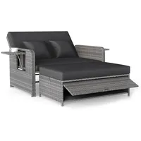 COSTWAY Loungebett, Gartenliege mit Auflage, verstellbarer Rückenlehne, Stauraum Rattan schwarz