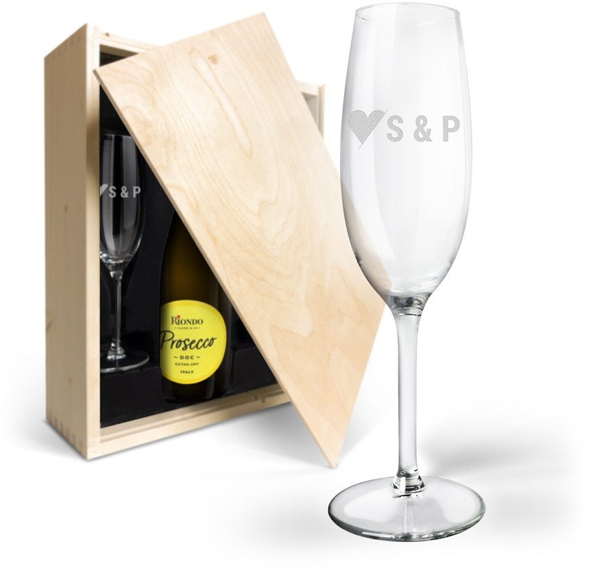Weinpaket mit gravierten Gläsern - Riondo Prosecco Spumante