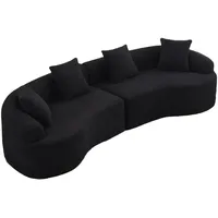 STILVORA Ecksofa Chenille Schwarz, 4-Sitzer, modular, geschwungene Form