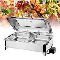 9L Speisenwärmer Chafing Dish, Chafing Dish Elektrisch mit Sichtbarem Glasdeckel, Wärmebehälter Speisewärmer für Catering Buffet und Party(Size:two grids)