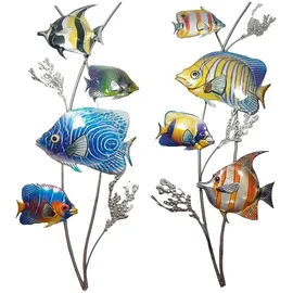 ETC Shop 2er Set Außen Wand Behang Garten Dekoration Fische Design Metall Bilder mehrfarbig