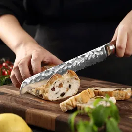 Wakoli Nussbaum Damast Brotmesser I 20 cm Klinge I Nussbaumholzgriff