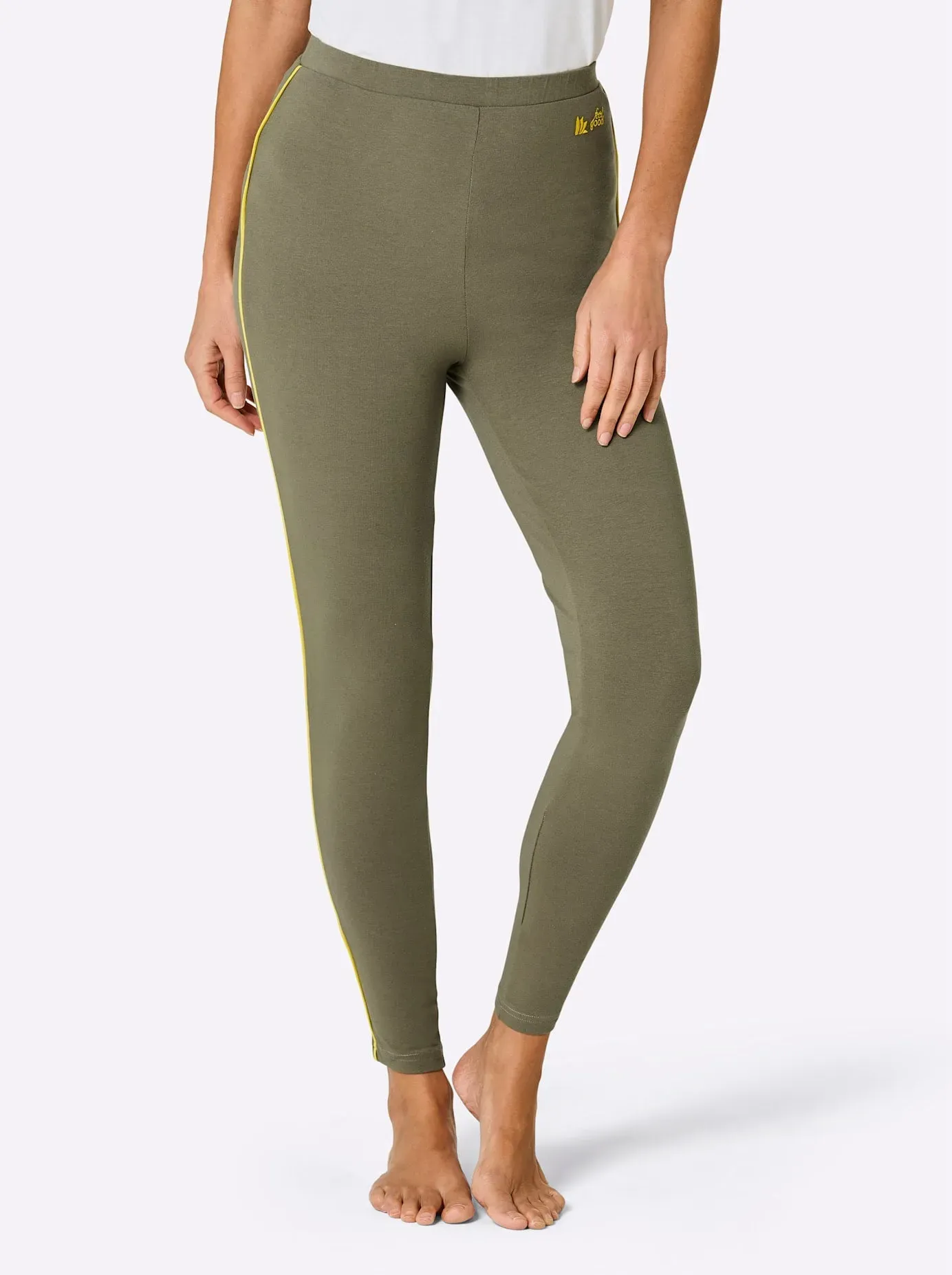 Leggings FEEL GOOD, Damen, Gr. 44/46, Normalgrößen, grün (khaki), 95% Baumwolle, 5% Elasthan, gemustert, mehrfarbig, unifarben, Hosen Leggings