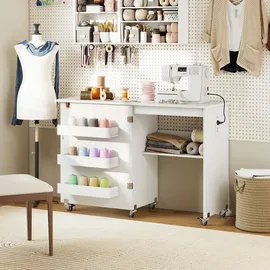 Costway 2 in 1 Nähtisch klappbar mit Ladestation, Nähmaschinenschrank Weiß
