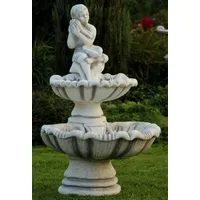Casa Padrino Jugendstil Gartenbrunnen Junge mit Muscheln Grau 43