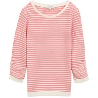 Tom Tailor DENIM Damen Sweatshirt mit Streifenmuster, rot, Gestreift,