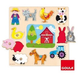 Goula Puzzle 53025 Holzpuzzle Silhouetten Bauernhof 12 Teile, 12 Puzzleteile bunt