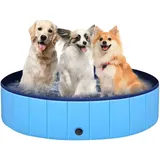 AKOFIC Hundepool, Faltbares Planschbecken, Tragbare Planschbecken mit Wasserablassventil für Haustier, Faltbare Hunde Katzen Bad Wanne Badewanne Waschbad, 80x20cm (Blau)