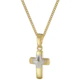 trendor Panzerkette Kreuz für Kinder Gold 585/14K Bicolor + Vergoldete Silberkette goldfarben 38 cm