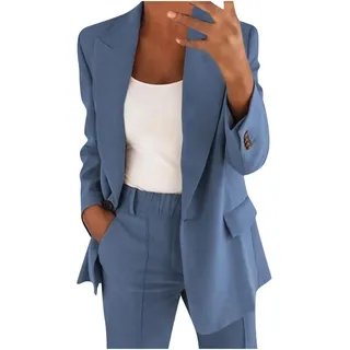 Hosenanzug Damen Anzug Sommer Elegant 2 Teilig Langarm Business Zweiteiler Einfarbig Revers Blazer Lange Hose Festlich Outfit Sportlich Slim Fit Streetwear Modische Freizeitanzug - 3XL