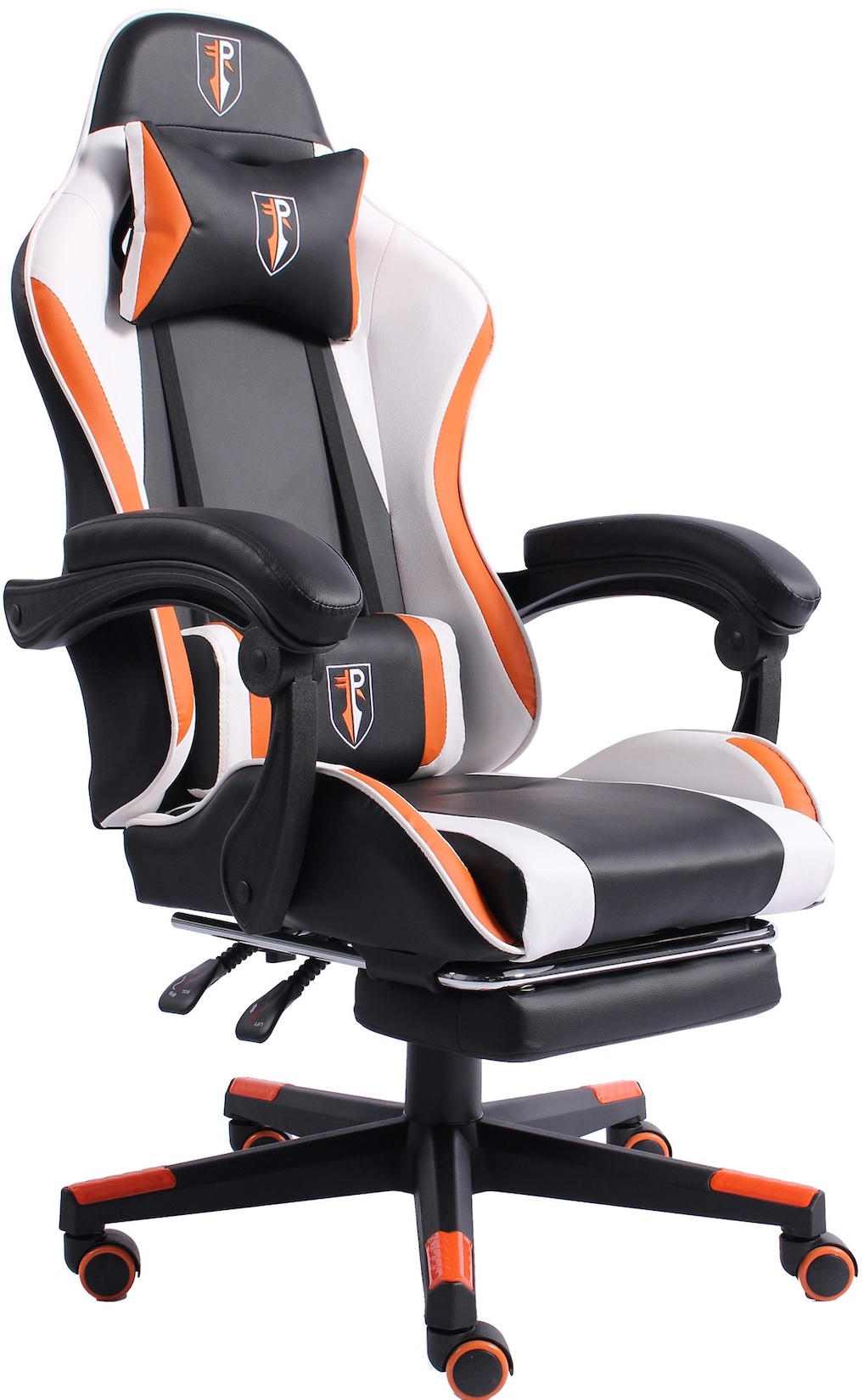 Gaming Chair im Racing-Design mit flexiblen gepolsterten Armlehnen - ergonomischer PC Gaming Stuhl in Lederoptik - Gaming Schreibtischstuhl mit ausziehbarer Fußstütze und extra Stützkissen