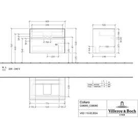 Villeroy & Boch Collaro Waschtischunterschrank C08000AA 80x54,8x50cm, Waschtisch mittig, White oak