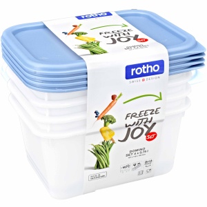 Rotho DOMINO Gefrierdosen, blau, Frischhaltedose mit Deckel, 1 Set = 4 x 0,75 Liter
