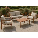 Mendler Aluminium-Gartengarnitur HWC-O11, Outdoor 2-Sitzer Sitzbank Sessel Sofa, Olefin (205 g/m2) terrakotta Polster beige