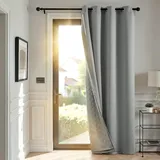 TOPICK Thermovorhang Hitzeschutz Türvorhang mit Ösen Verdunklungsvorhänge Thermo Gardinen isolierend Wärme H260xB140 cm 1 Stück doppelten Vorhänge mit abnehmbare Schicht Schlafzimmer Hellgrau
